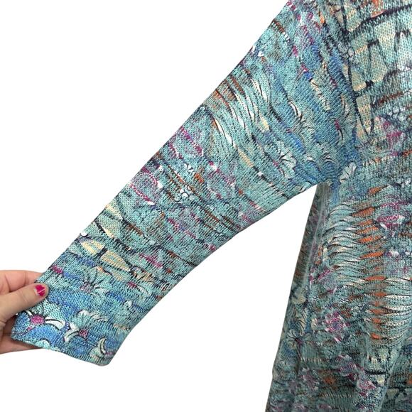 Artsy Boho Knit Top Nally & Millie Abstract Floral V-Neck 3/4 Sleeve‎ M - Picture 4 of 8